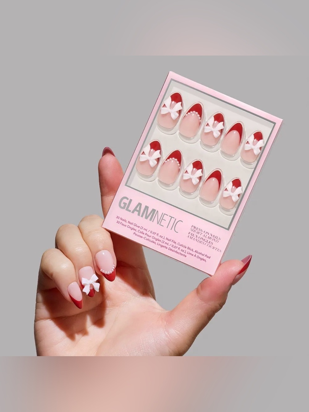 Glamnetic Short Almond Press-On Nails in RUNY RIBBONS nib